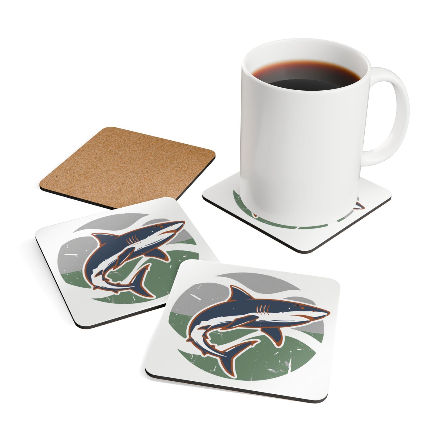 Shark Cork Coaster Set — Retro Ocean Shark