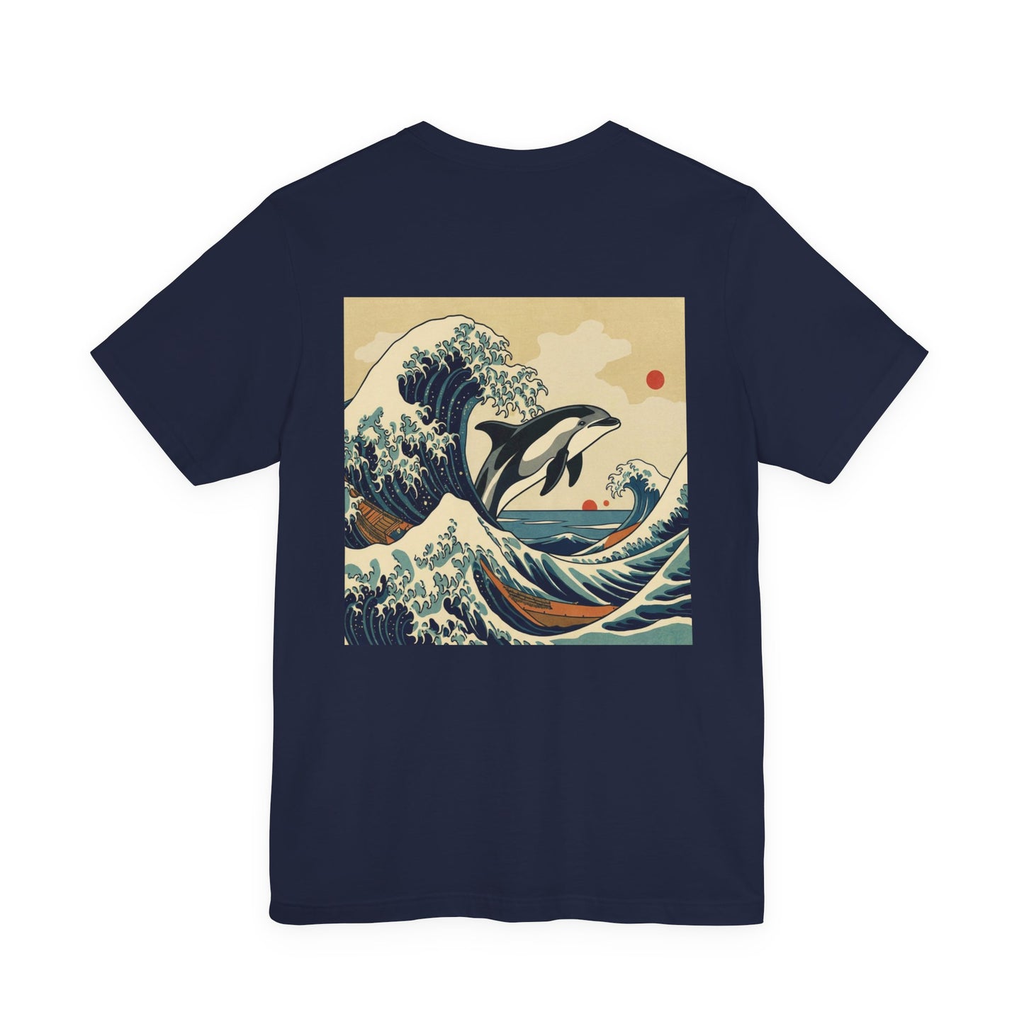 Dolphin Woodblock Tee - Wave (Back Image, Front Logo)