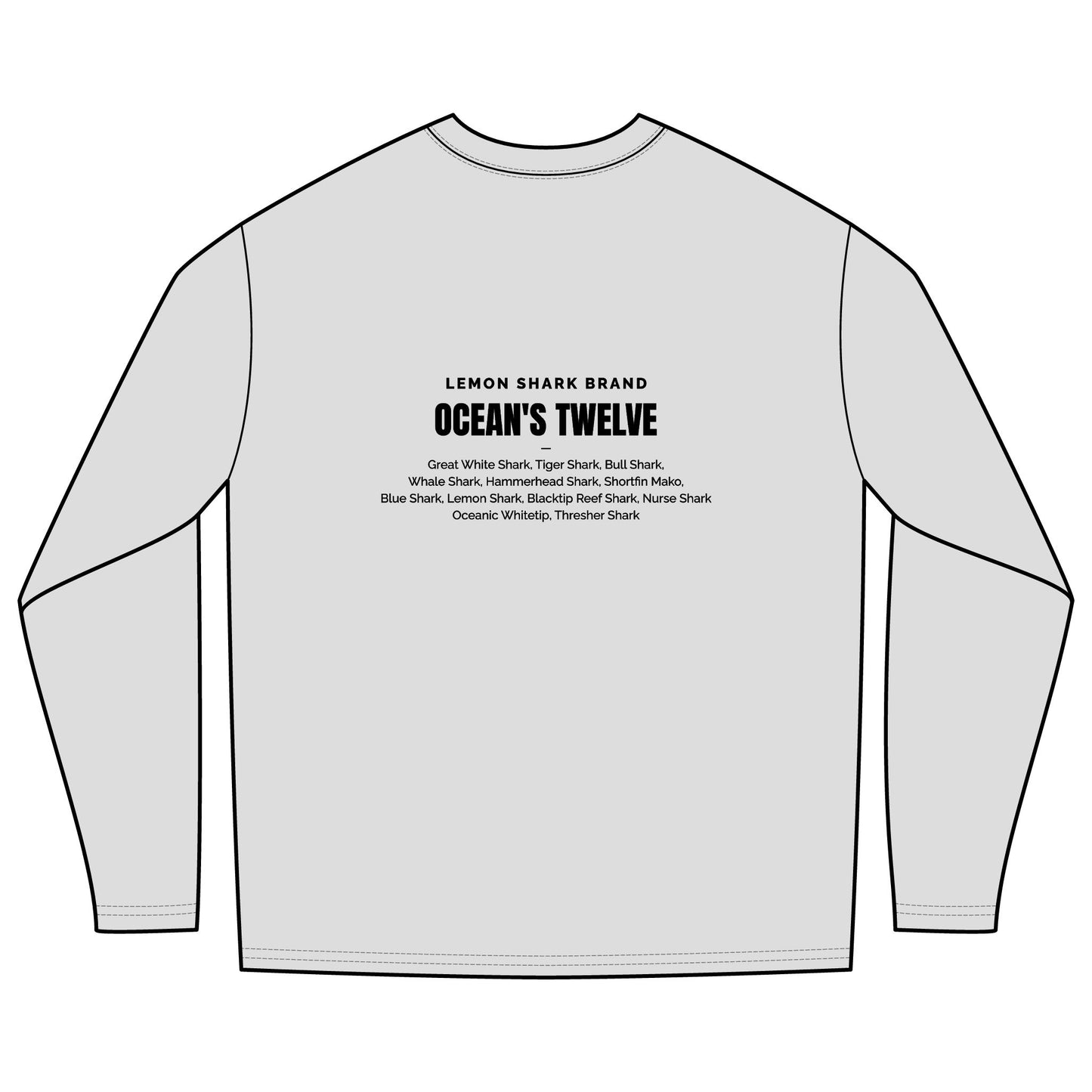 Rash Guard – "Ocean's Twelve" (Shark List on Back)