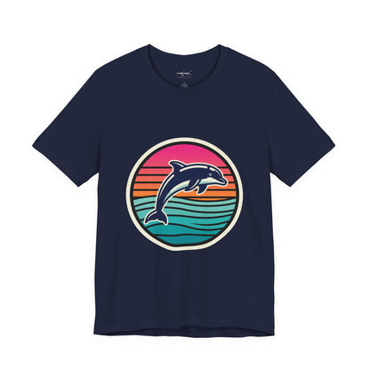 Retro Dolphin Tee — Sunset Stripe