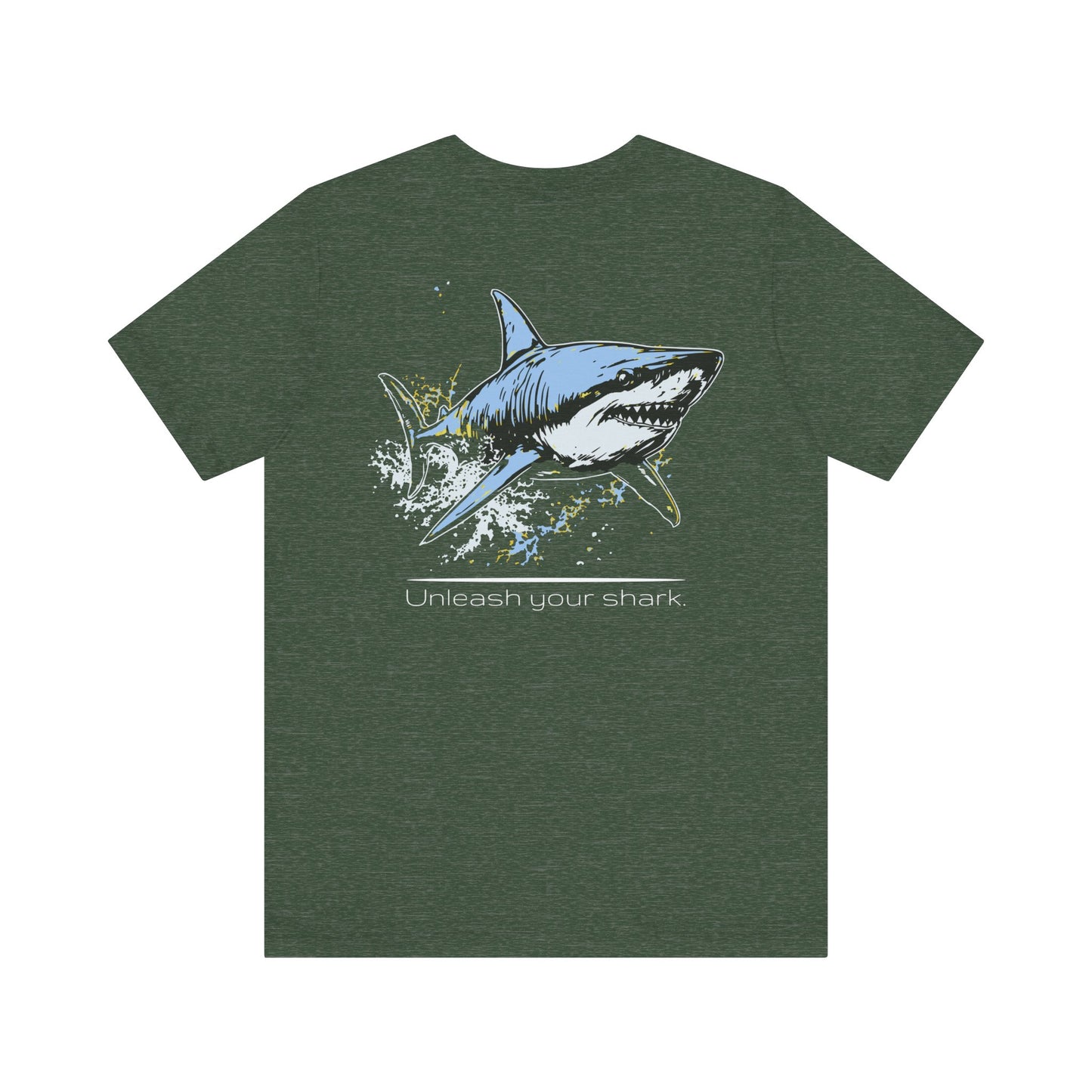 Great White Shark Ultimate "Unleash your shark" Graphic Unisex Jersey Tee, (graphic on back)