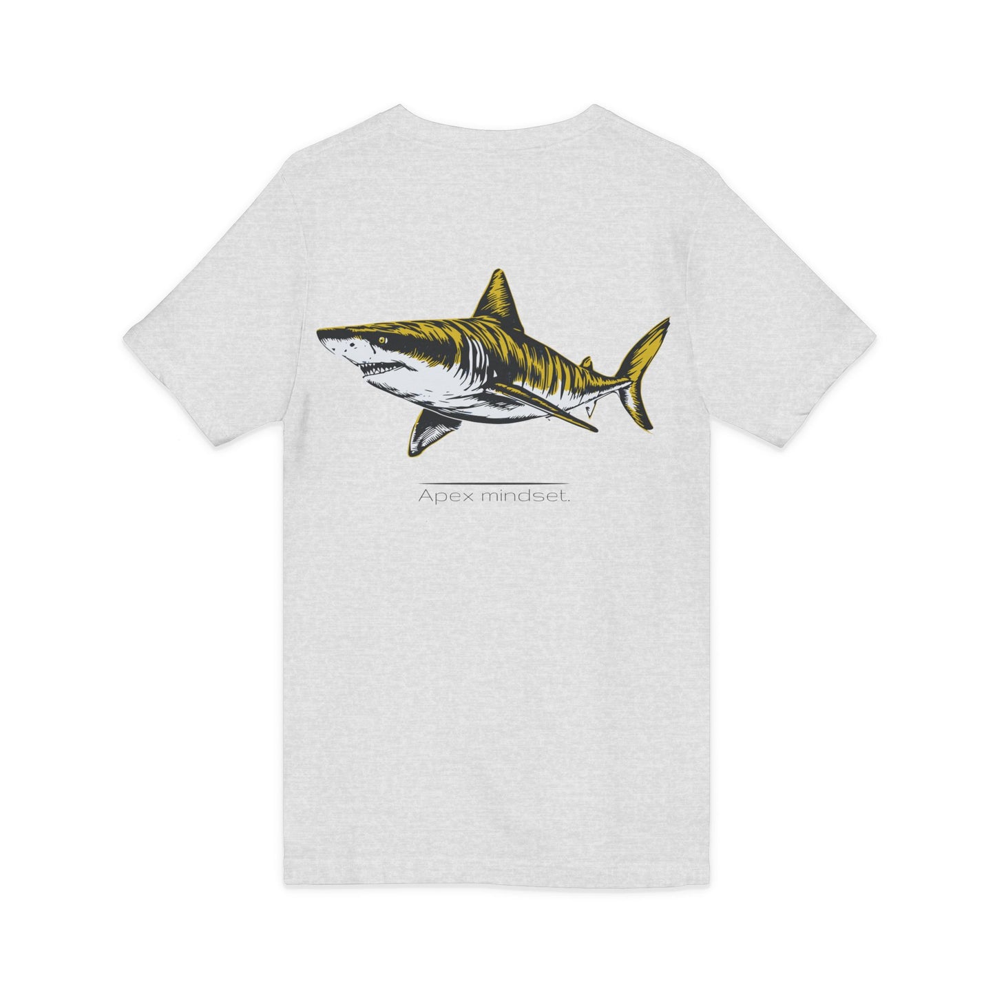 Tiger Shark "Apex mindset" V-Neck Graphic Unisex Jersey Tee, (graphic on back)