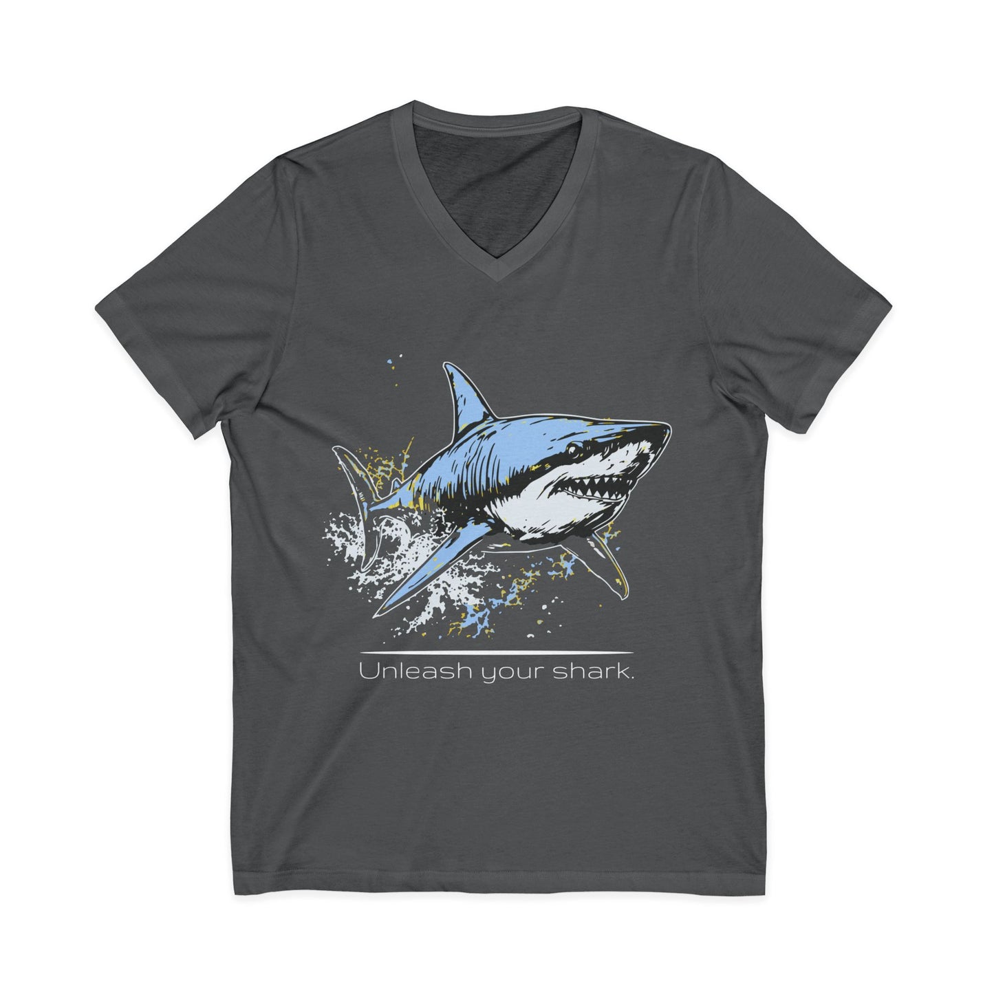 Great White Shark Ultimate "Unleash your shark" V-Neck Graphic Unisex Jersey Tee