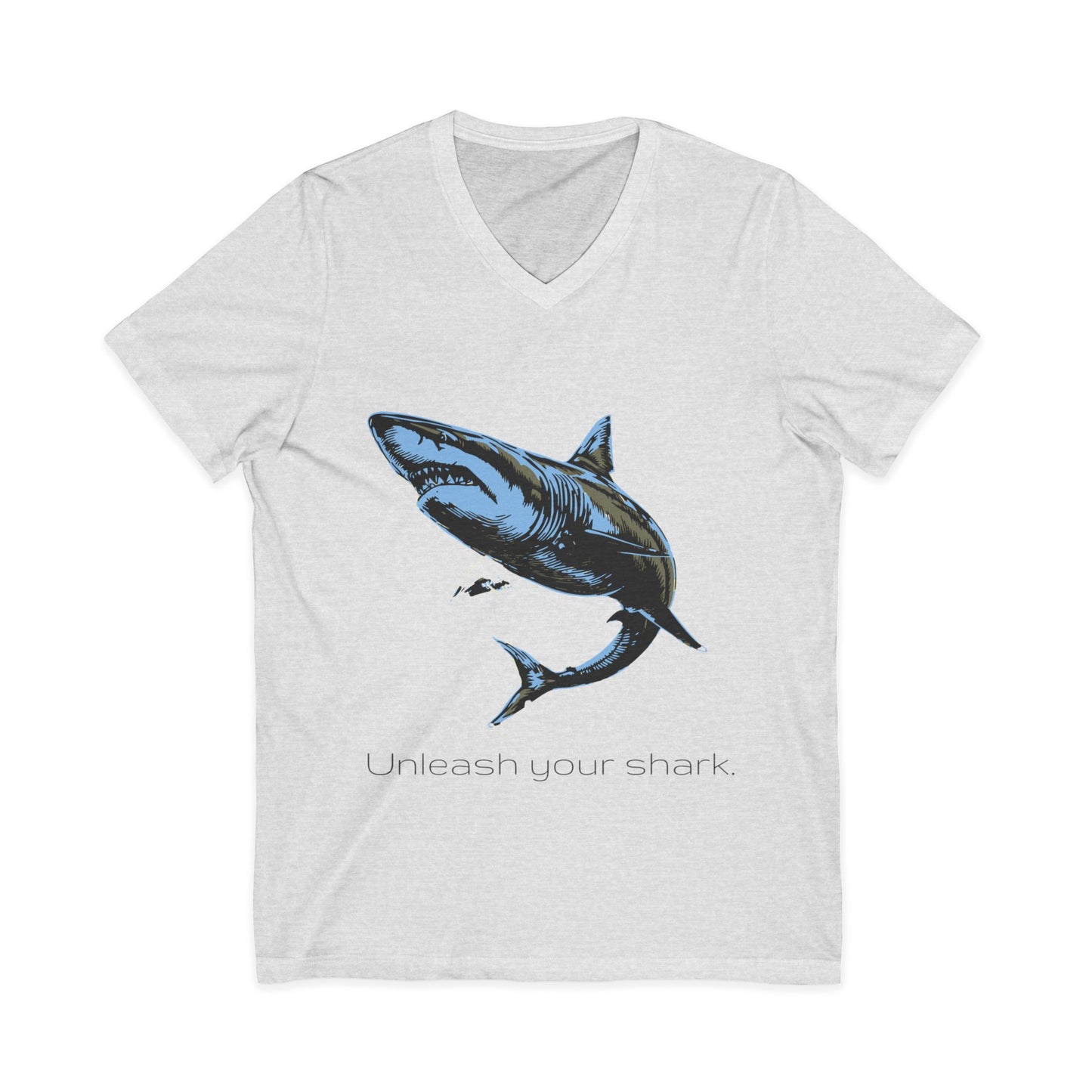 Great White Shark "Unleash your shark" V-Neck Graphic Unisex Jersey Tee