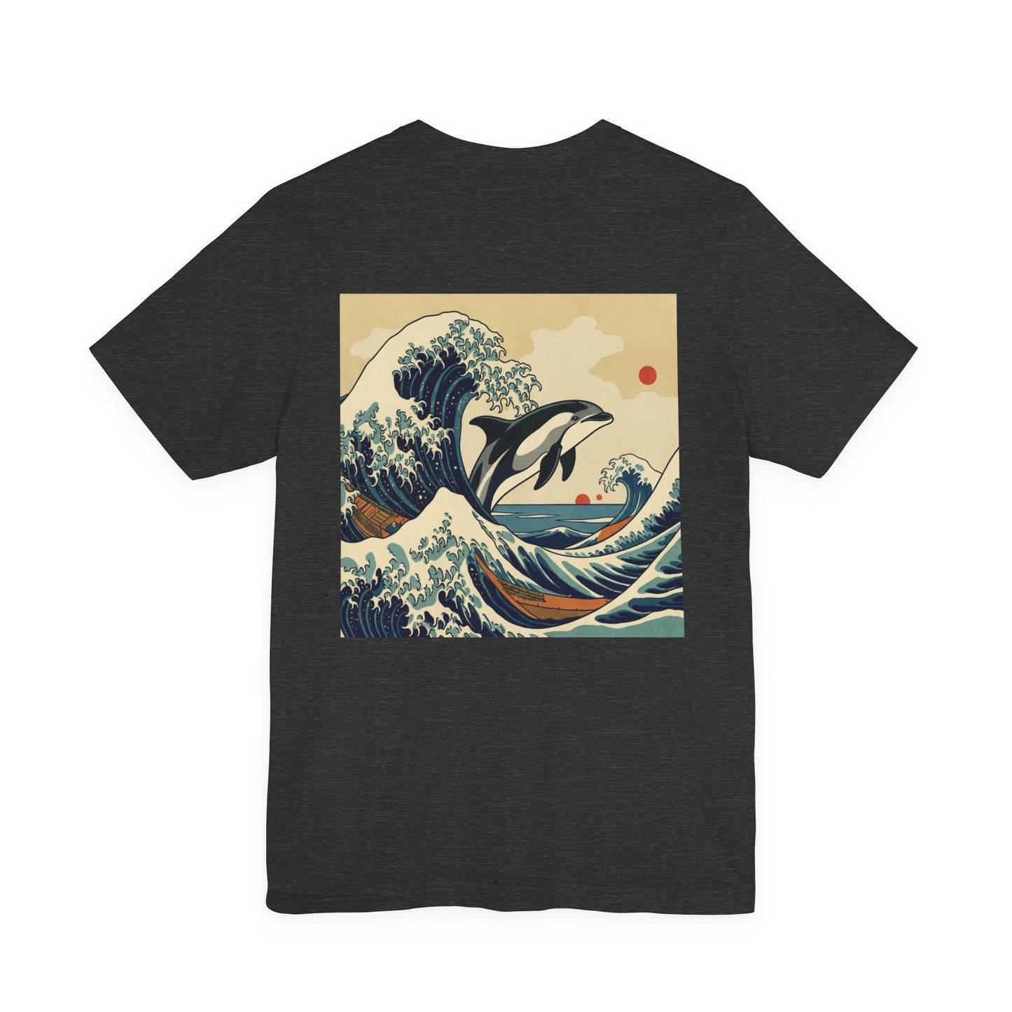 Dolphin Woodblock Tee - Wave (Back Image, Front Logo)