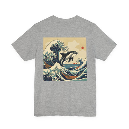 Dolphin Woodblock Tee - Wave (Back Image, Front Logo)