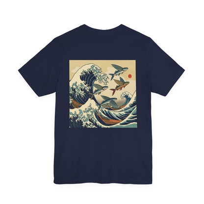 Flying Fish Woodblock Tee - Wave (Back IMage, Front Logo)