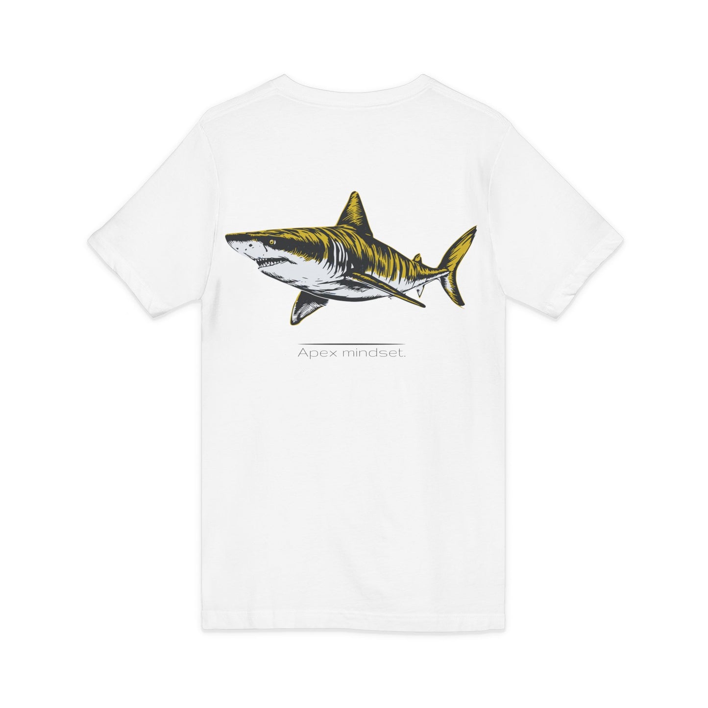 Tiger Shark "Apex mindset" V-Neck Graphic Unisex Jersey Tee, (graphic on back)