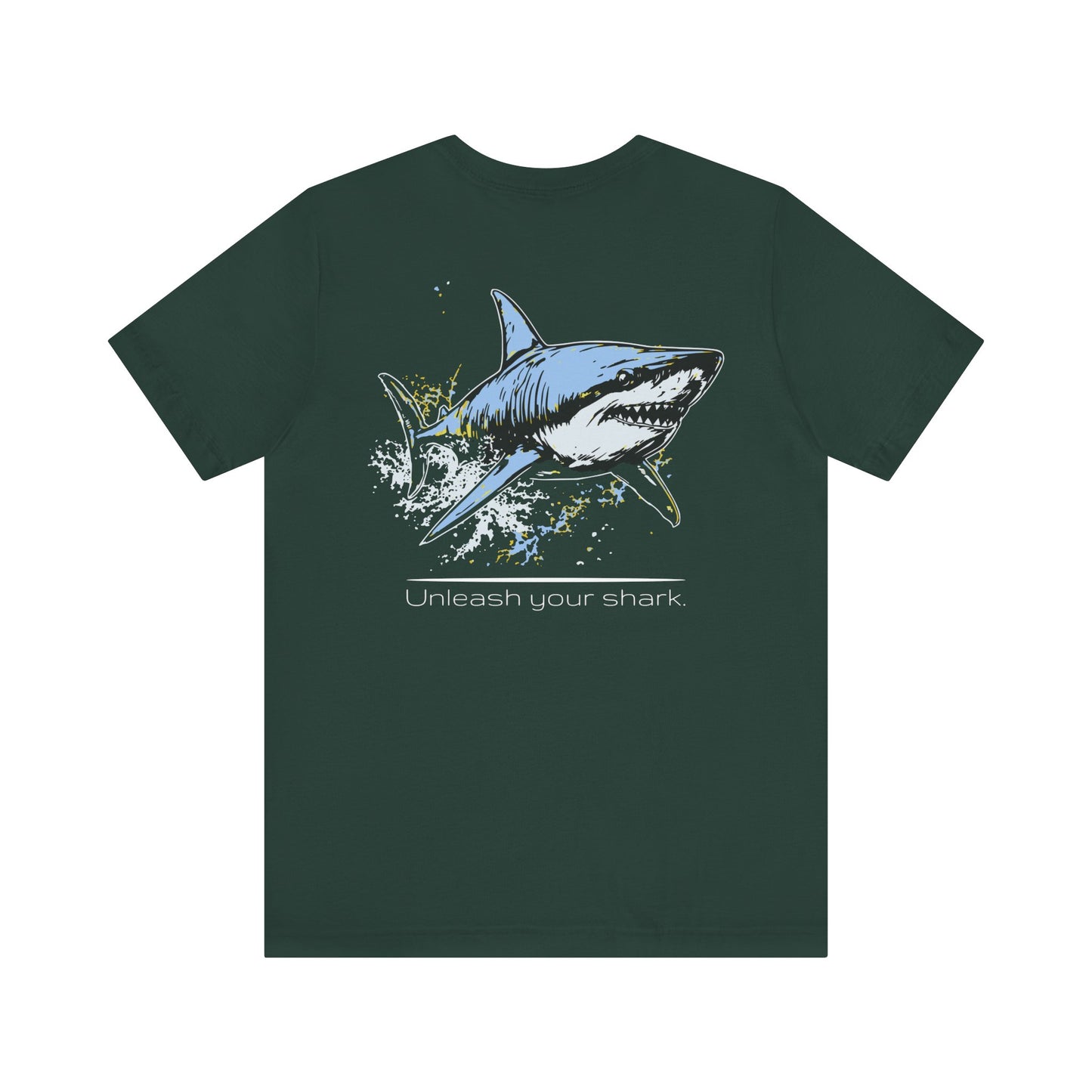 Great White Shark Ultimate "Unleash your shark" Graphic Unisex Jersey Tee, (graphic on back)