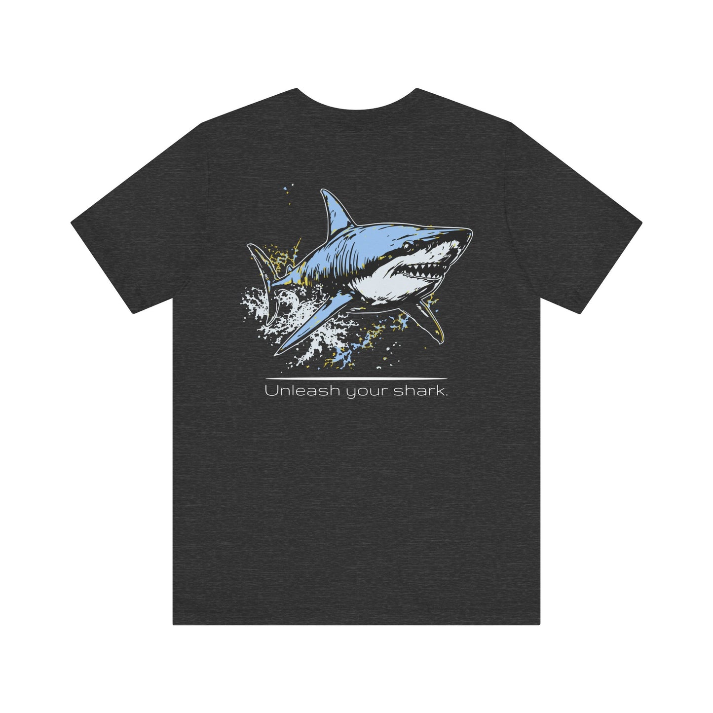 Great White Shark Ultimate "Unleash your shark" Graphic Unisex Jersey Tee, (graphic on back)