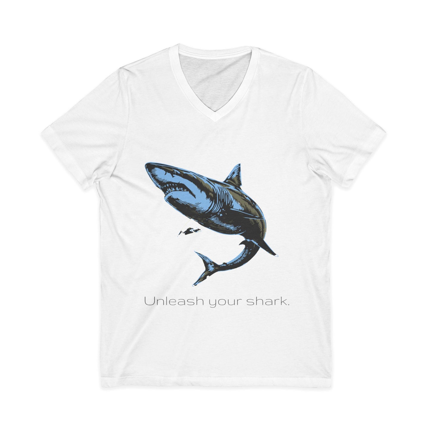 Great White Shark "Unleash your shark" V-Neck Graphic Unisex Jersey Tee