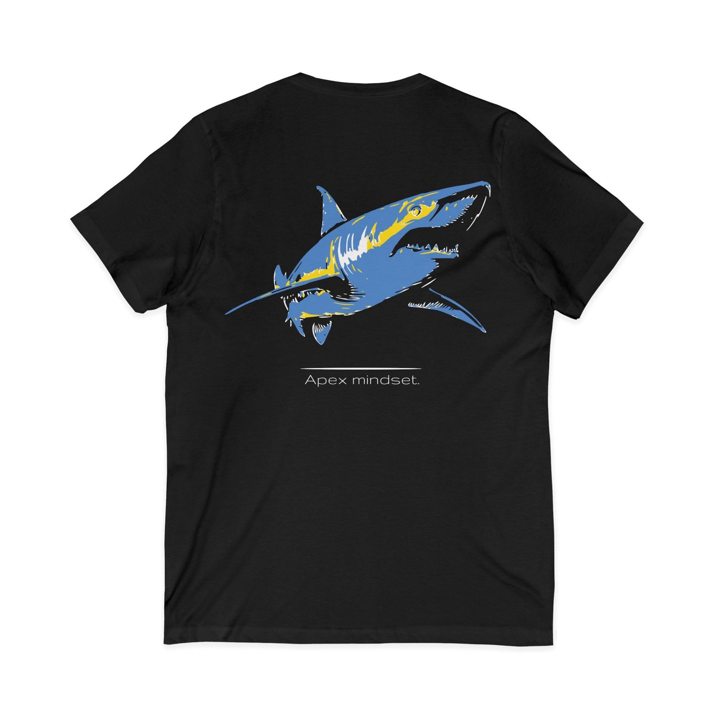 Blue Shark "Apex mindset" V-Neck Graphic Unisex Jersey Tee, (graphic on back)