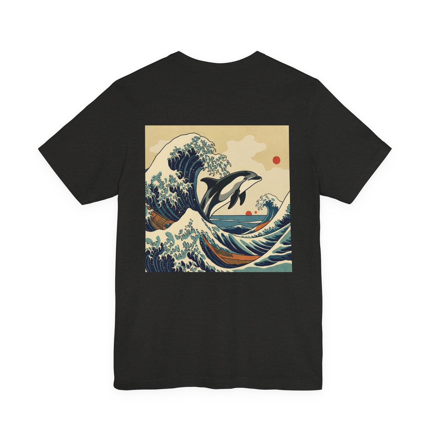 Dolphin Woodblock Tee - Wave (Back Image, Front Logo)