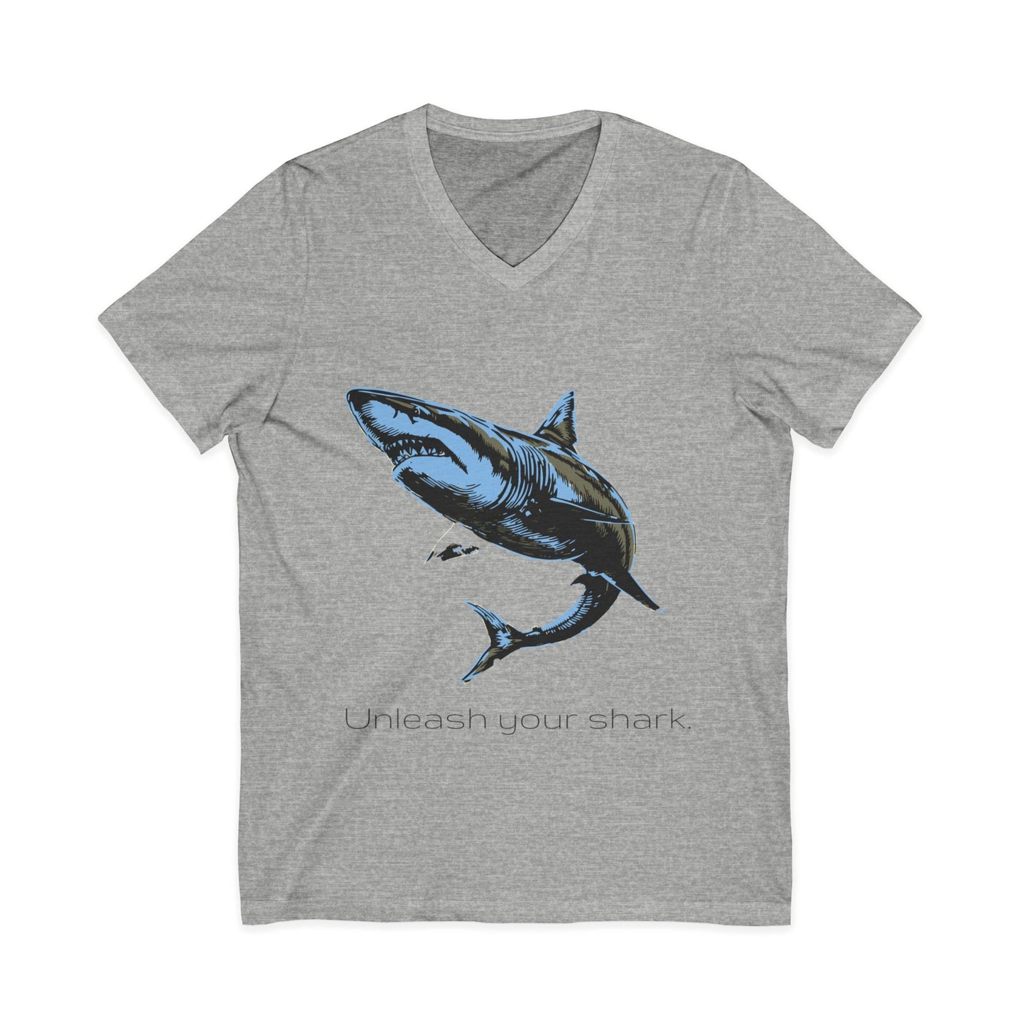 Great White Shark "Unleash your shark" V-Neck Graphic Unisex Jersey Tee