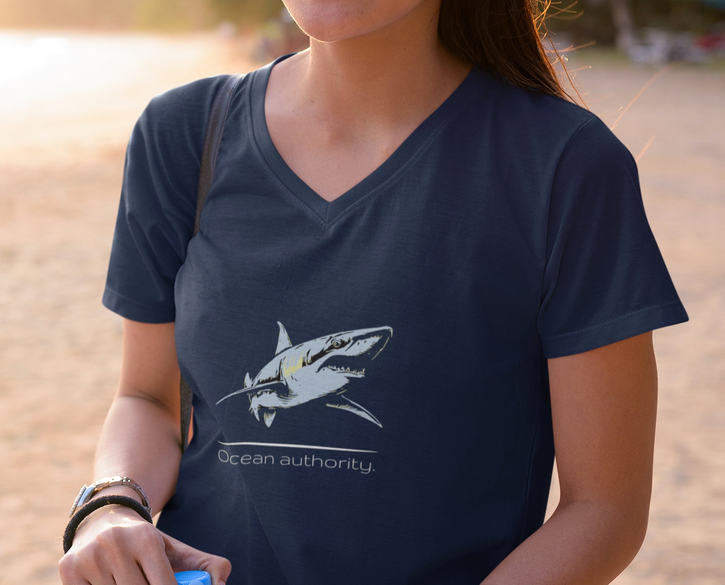 Blue Shark "Ocean authority" V-Neck Graphic Jersey Tee