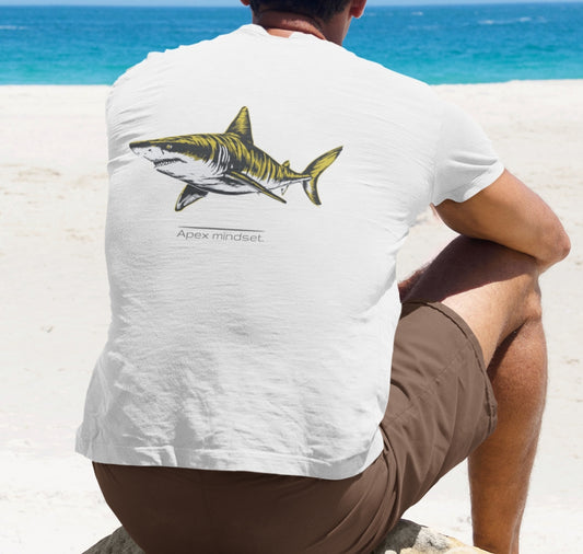 Tiger Shark "Apex mindset" V-Neck Graphic Unisex Jersey Tee, (graphic on back)