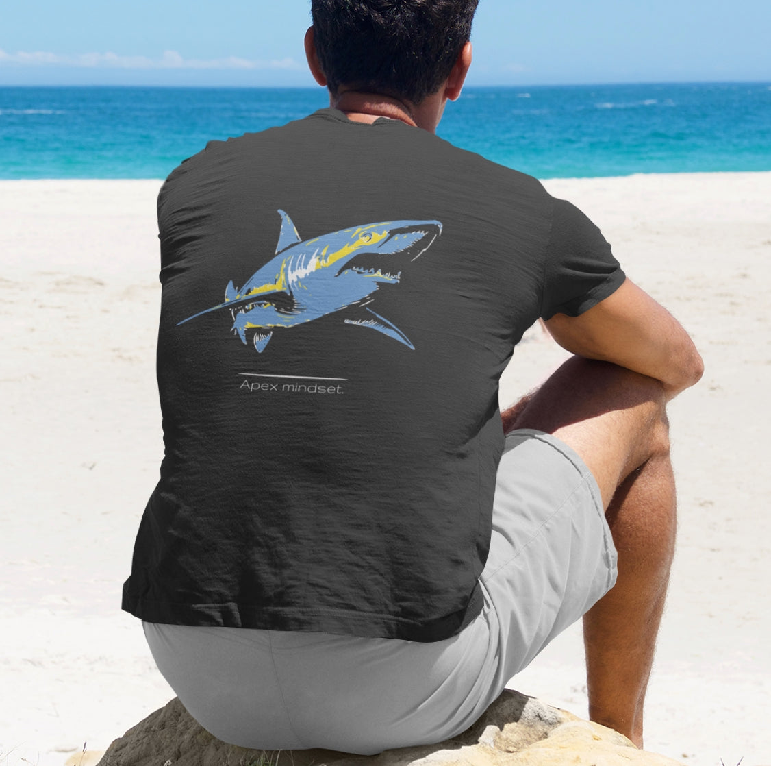 Blue Shark "Apex mindset" V-Neck Graphic Unisex Jersey Tee, (graphic on back)
