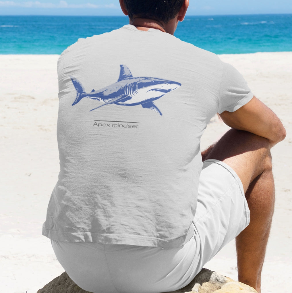 Great White Shark "Apex mindset" V-Neck Graphic Unisex Jersey Tee, (graphic on back)