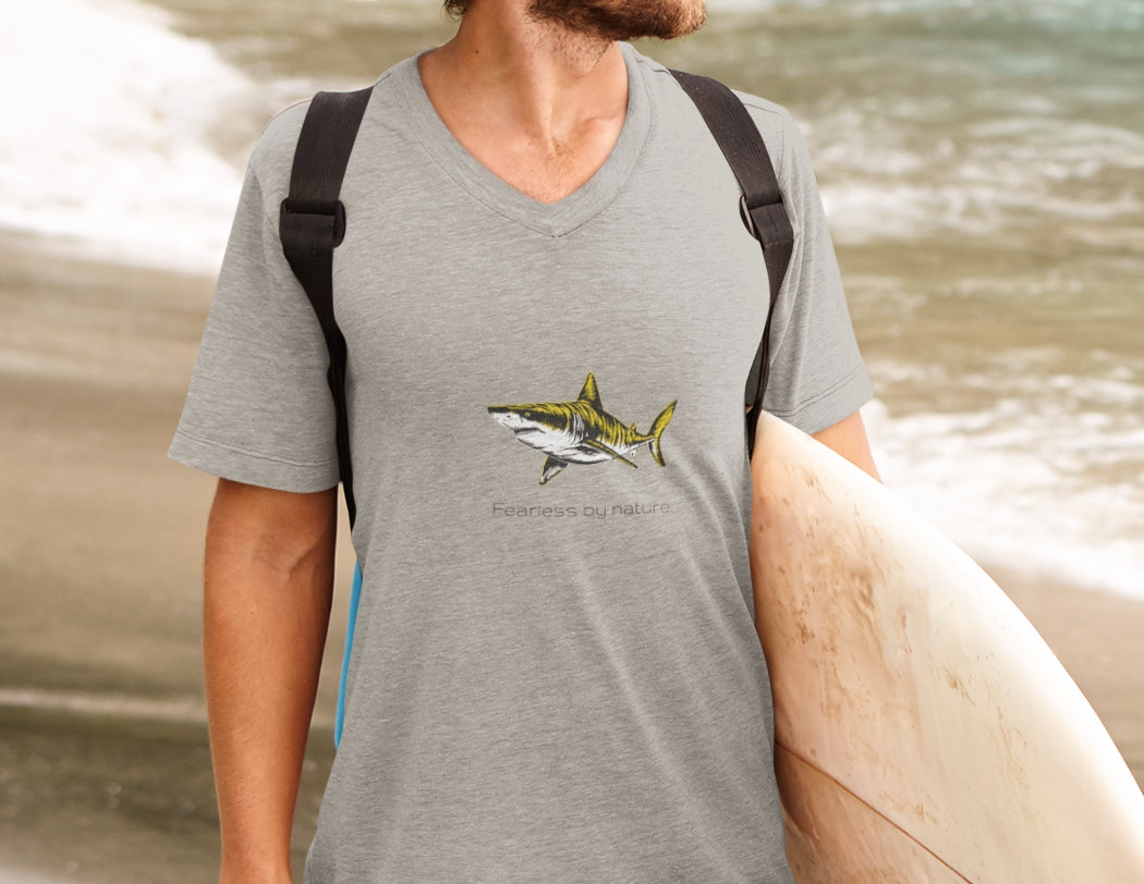 Tiger Shark "Fearless By Nature" V-Neck Graphic Unisex Jersey Tee