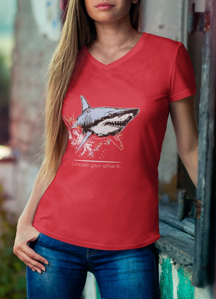 Great White Shark Ultimate "Unleash your shark" V-Neck Graphic Unisex Jersey Tee