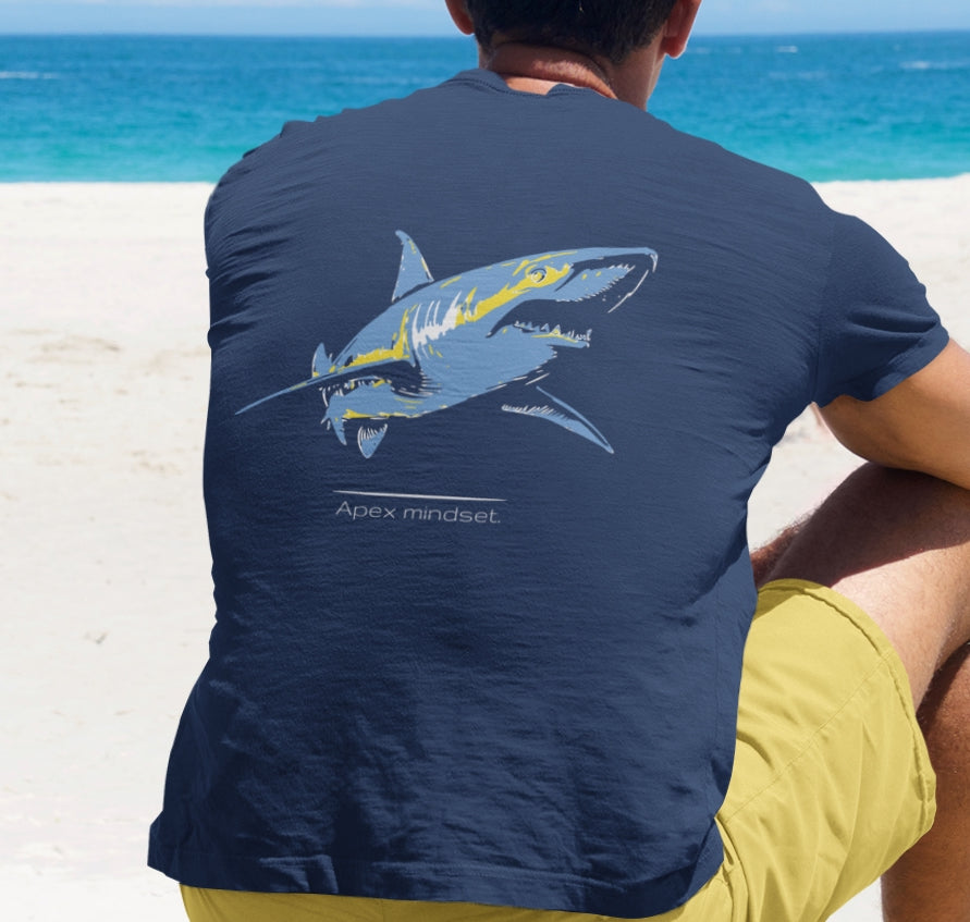 Blue Shark "Apex Mindset" Graphic Unisex Jersey Tee (graphic on back)