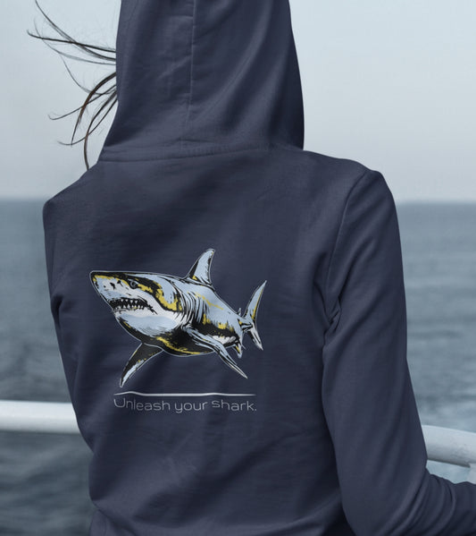 Great White Shark Ultimate "Unleash your shark" Graphic Unisex Comfort Zip Hoodie