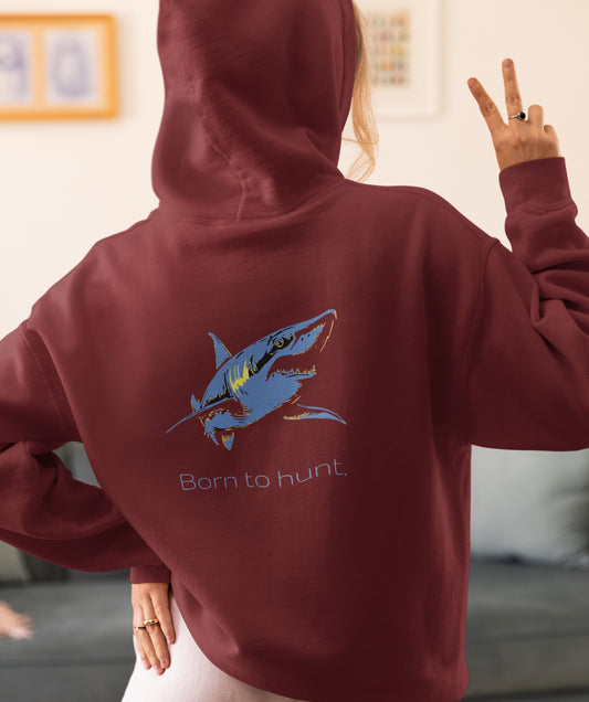 Blue Shark "Born to hunt" Graphic Unisex Comfort Hoodie