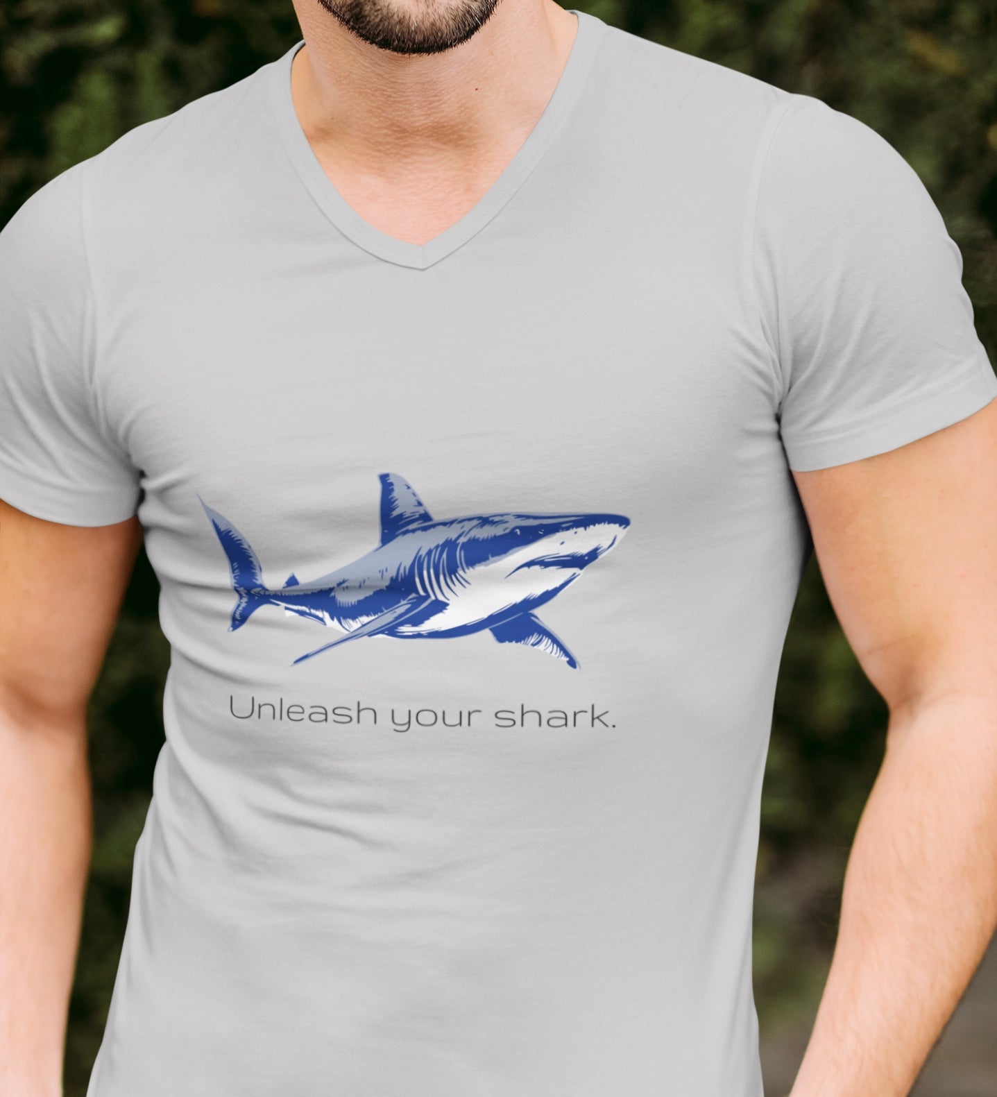 Great White Shark "Unleash your shark" V-Neck Tee Graphic Unisex Jersey Tee