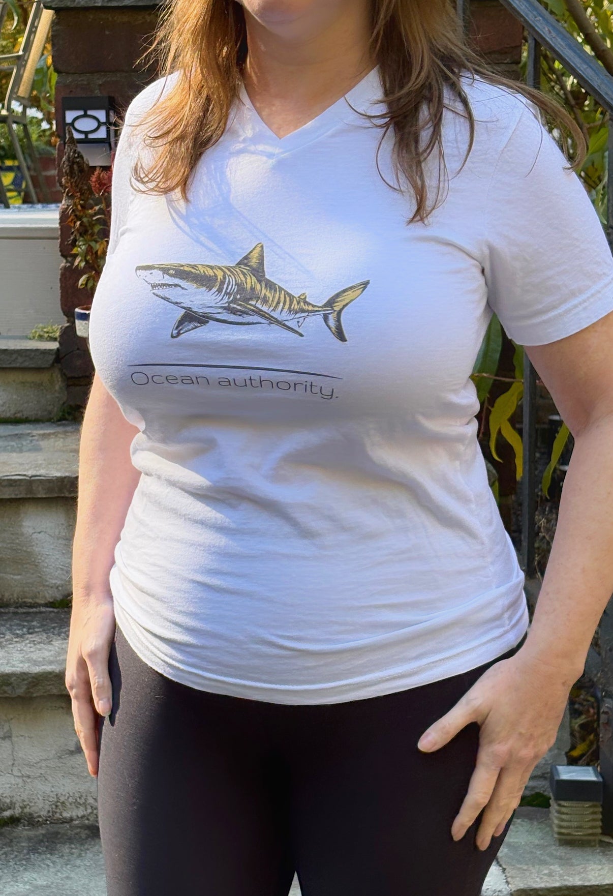Tiger Shark "Ocean authority" V-Neck Graphic Unisex Jersey Tee