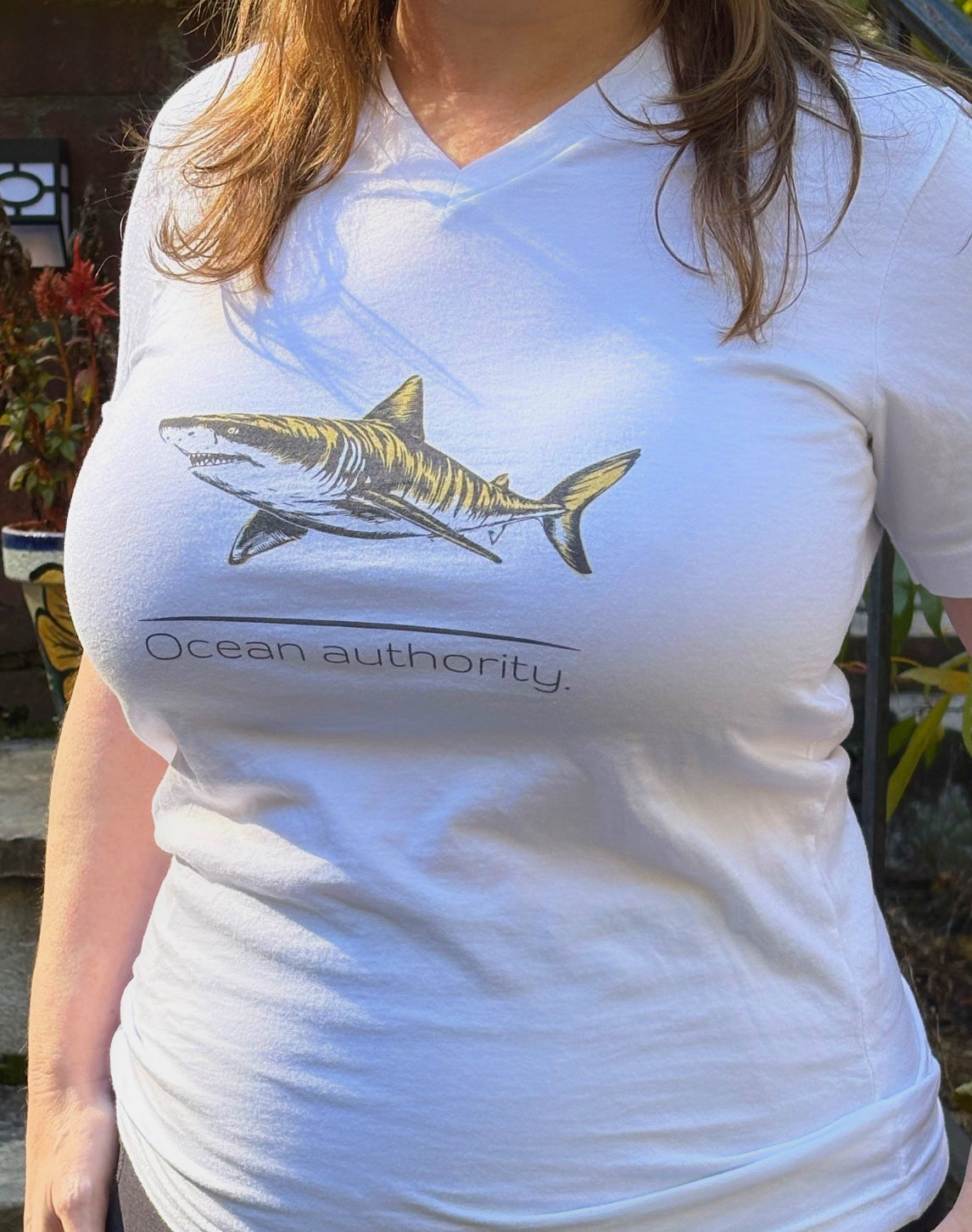 Tiger Shark "Ocean authority" V-Neck Graphic Unisex Jersey Tee