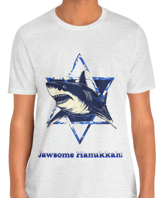 Hanukkah Shark  Tee - Jawsome Hanukkah Graphic Unisex Jersey Tee