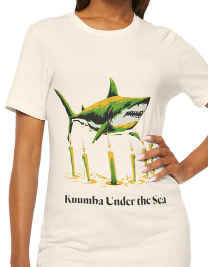 Kwanzaa Shark Tee - "Kuumba Under the Sea" Festive Graphic Unisex Jersey Tee