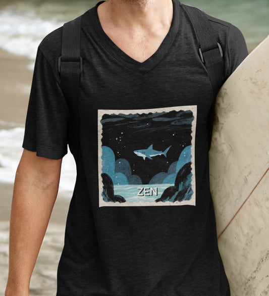 Shark Tee - Ocean Attitude "Zen" V-Neck Graphic Unisex Jersey Tee