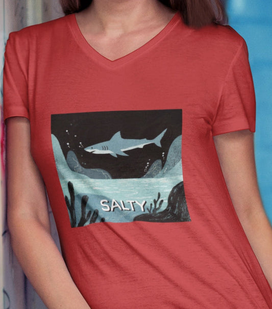 •V• Shark V-Neck Tee - Salty