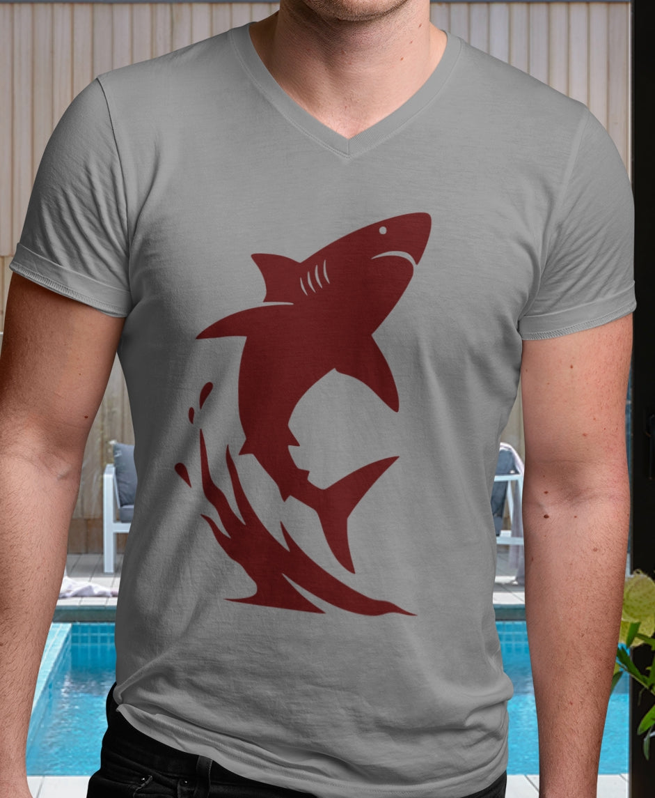 •V• Shark V-Neck Tee - Breach Chocolate-Red