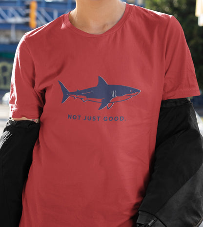 Shark Tee — Great White Silhouette "Not Just Good."