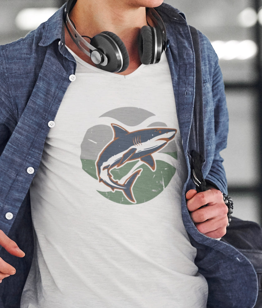 •V• Shark V-Neck Tee - Retro SeaGreen