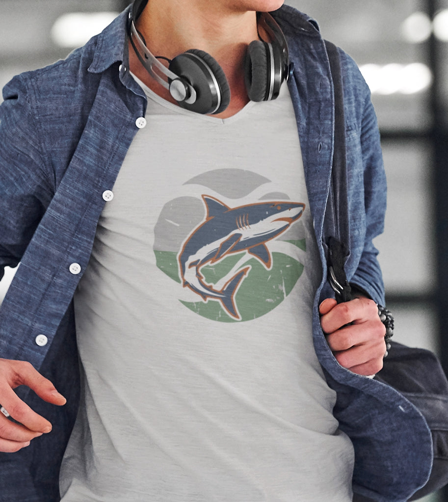 •V• Shark V-Neck Tee - Retro SeaGreen