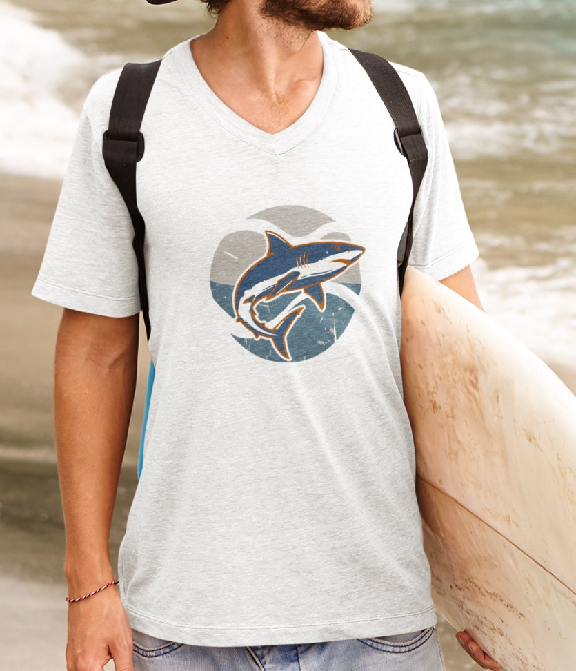 •V• Shark V-Neck Tee - Retro SeaBlue