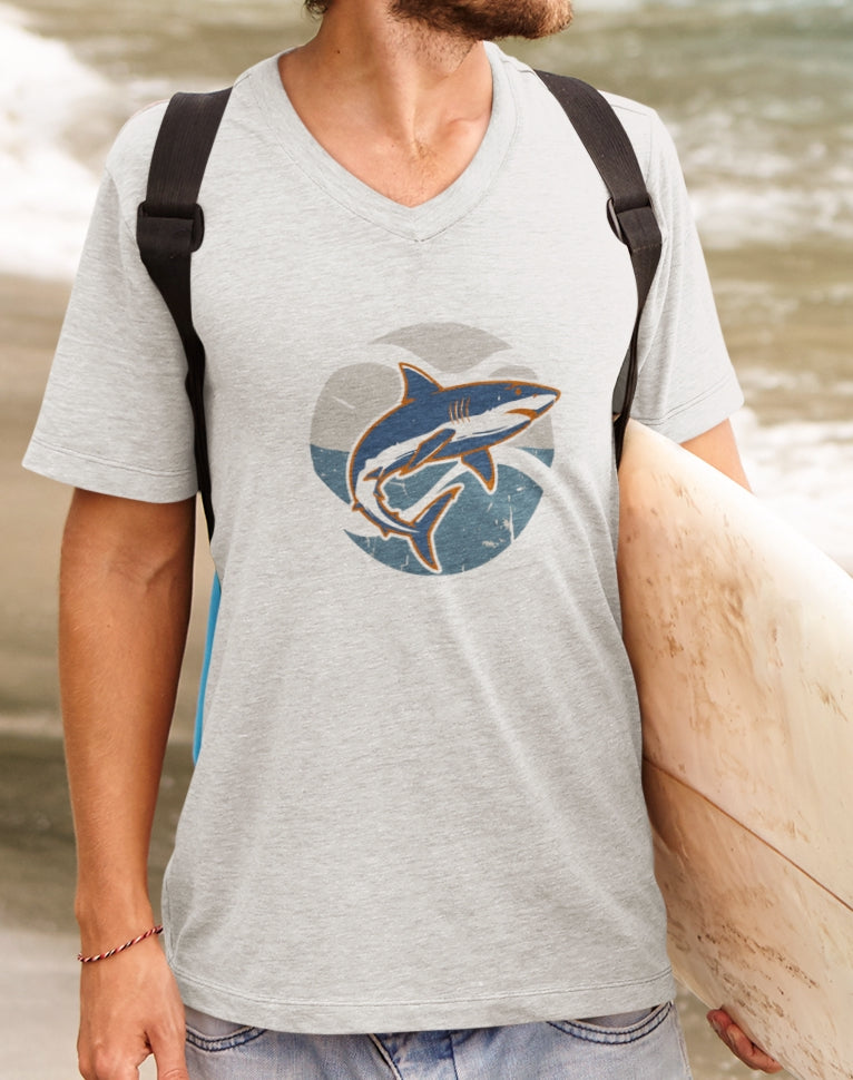 •V• Shark V-Neck Tee - Retro SeaBlue