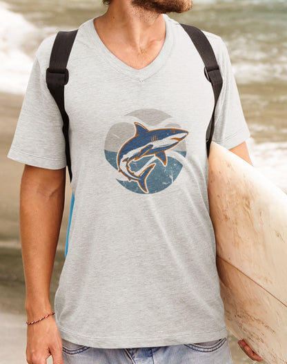 •V• Shark V-Neck Tee - Retro SeaBlue
