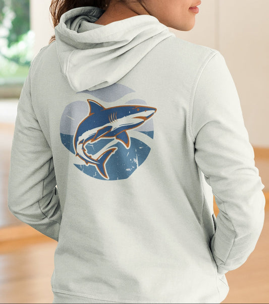 Shark Pullover Hoodie - Retro SeaBlue (Logo on Front)