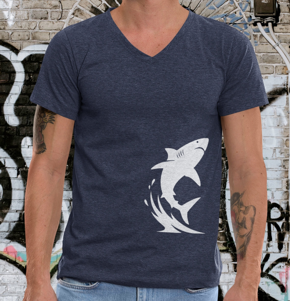 •V• Shark V-Neck Tee - Breach White