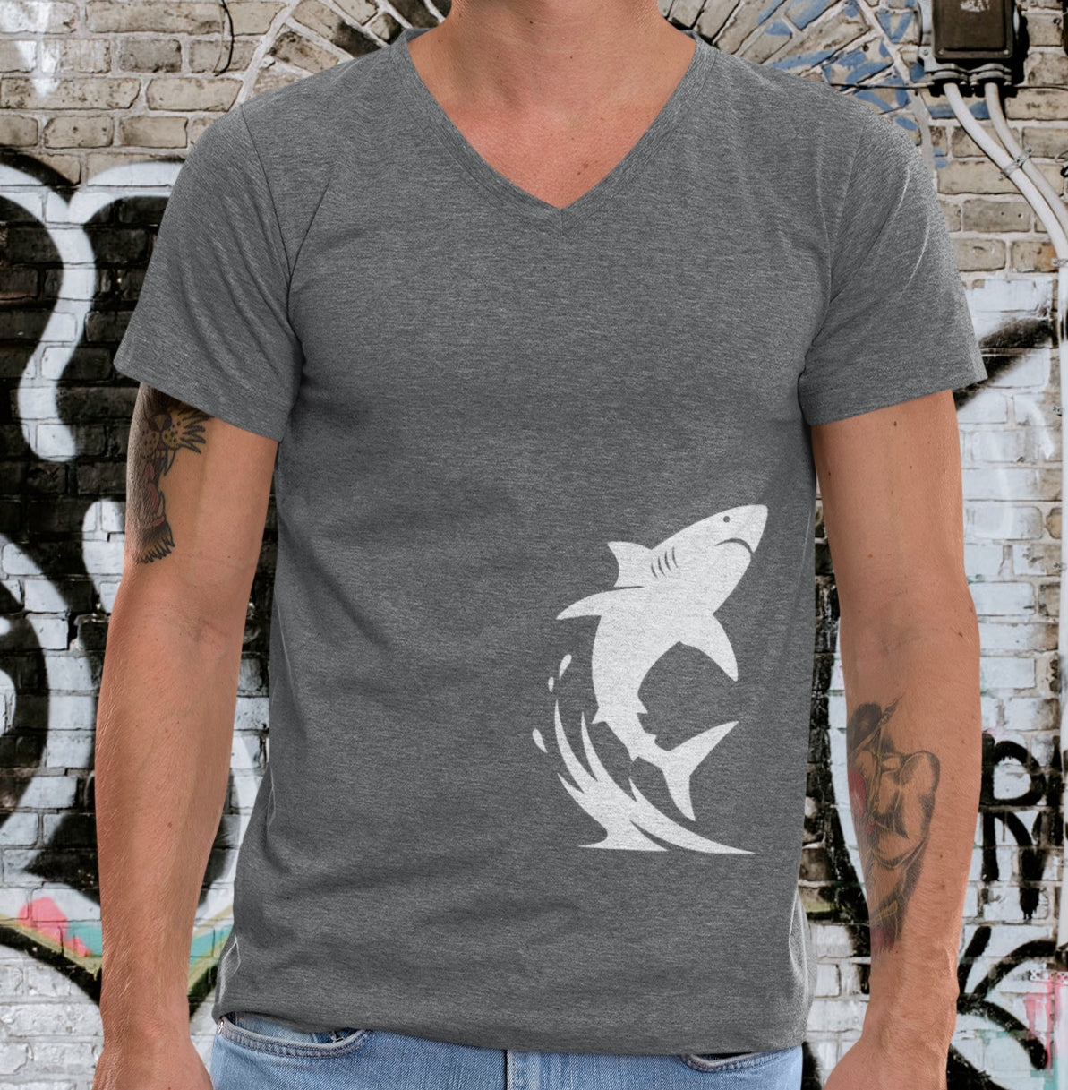 •V• Shark V-Neck Tee - Breach White