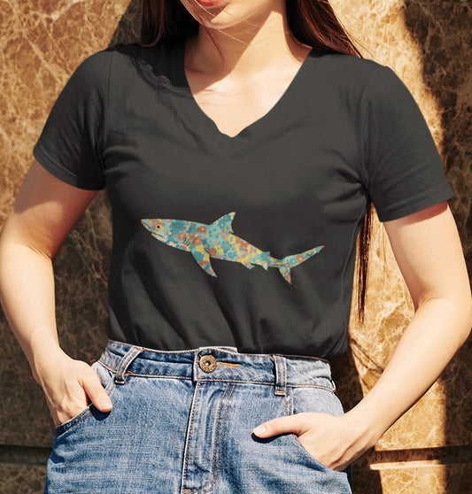 •V• Shark V-Neck Tee - Lemon Shark Floral