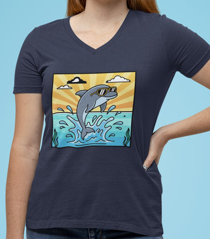 •V• Dolphin V-Neck Tee - Splash