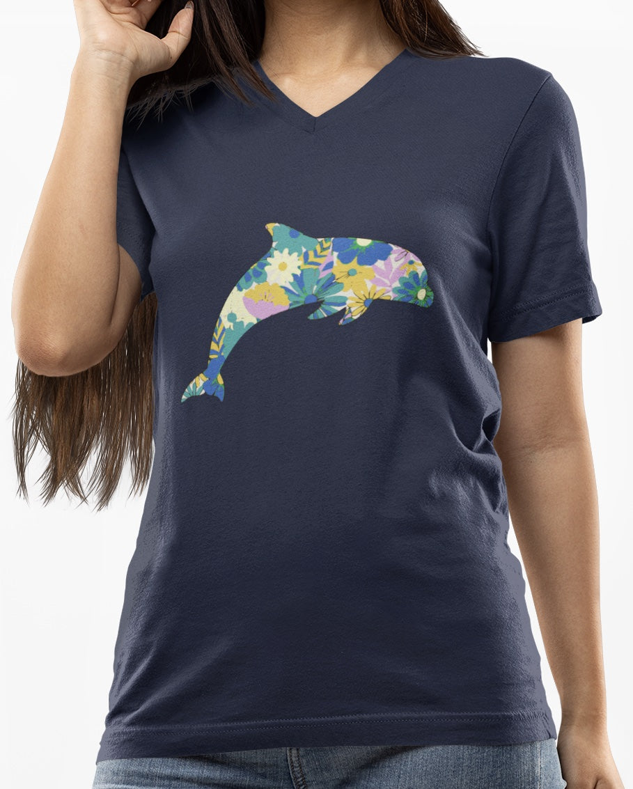 •V• Dolphin V-Neck tee - Dolphin Floral