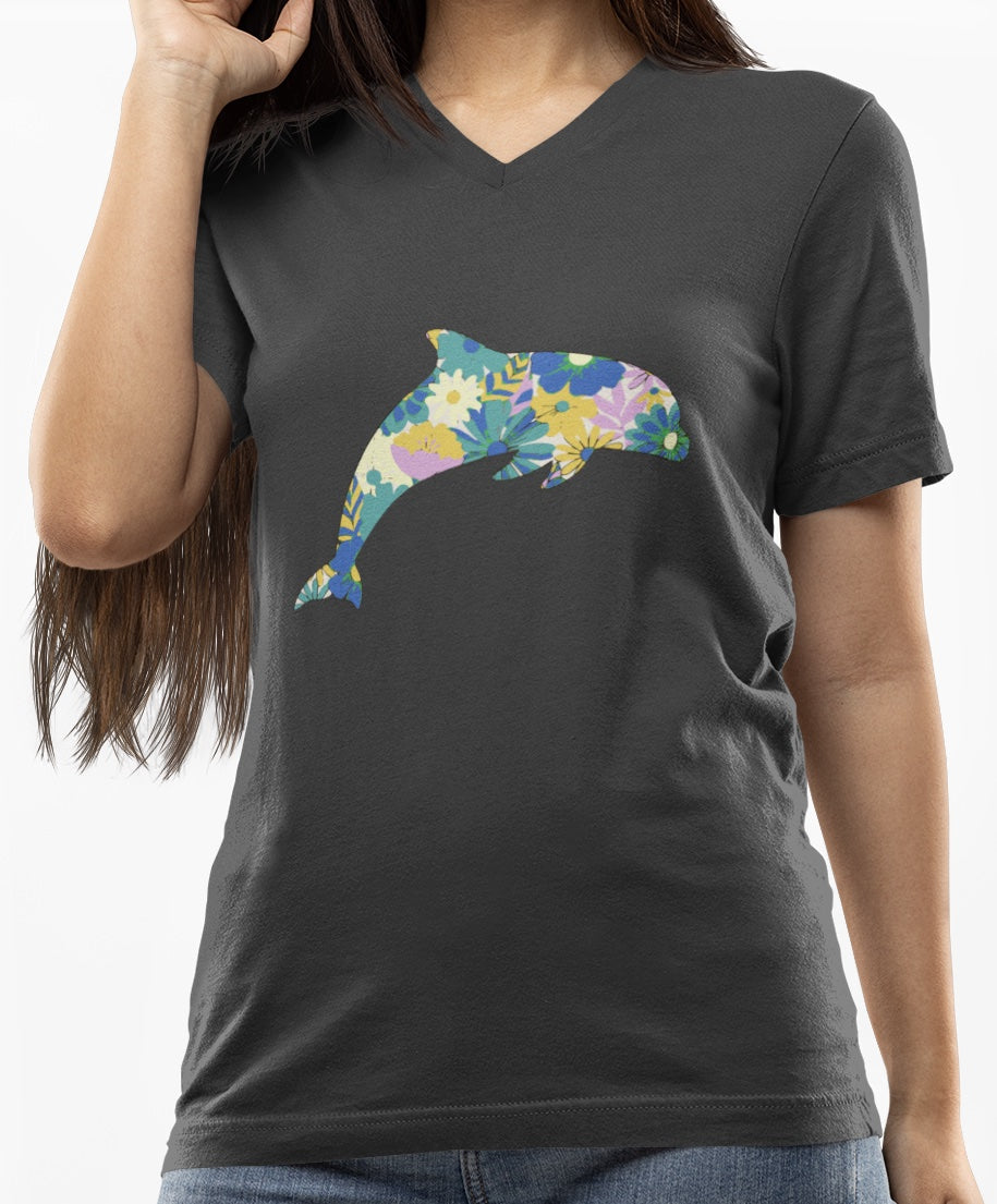 •V• Dolphin V-Neck tee - Dolphin Floral