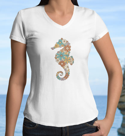 •V• Seahorse Floral V-Neck Tee