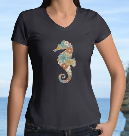 •V• Seahorse Floral V-Neck Tee